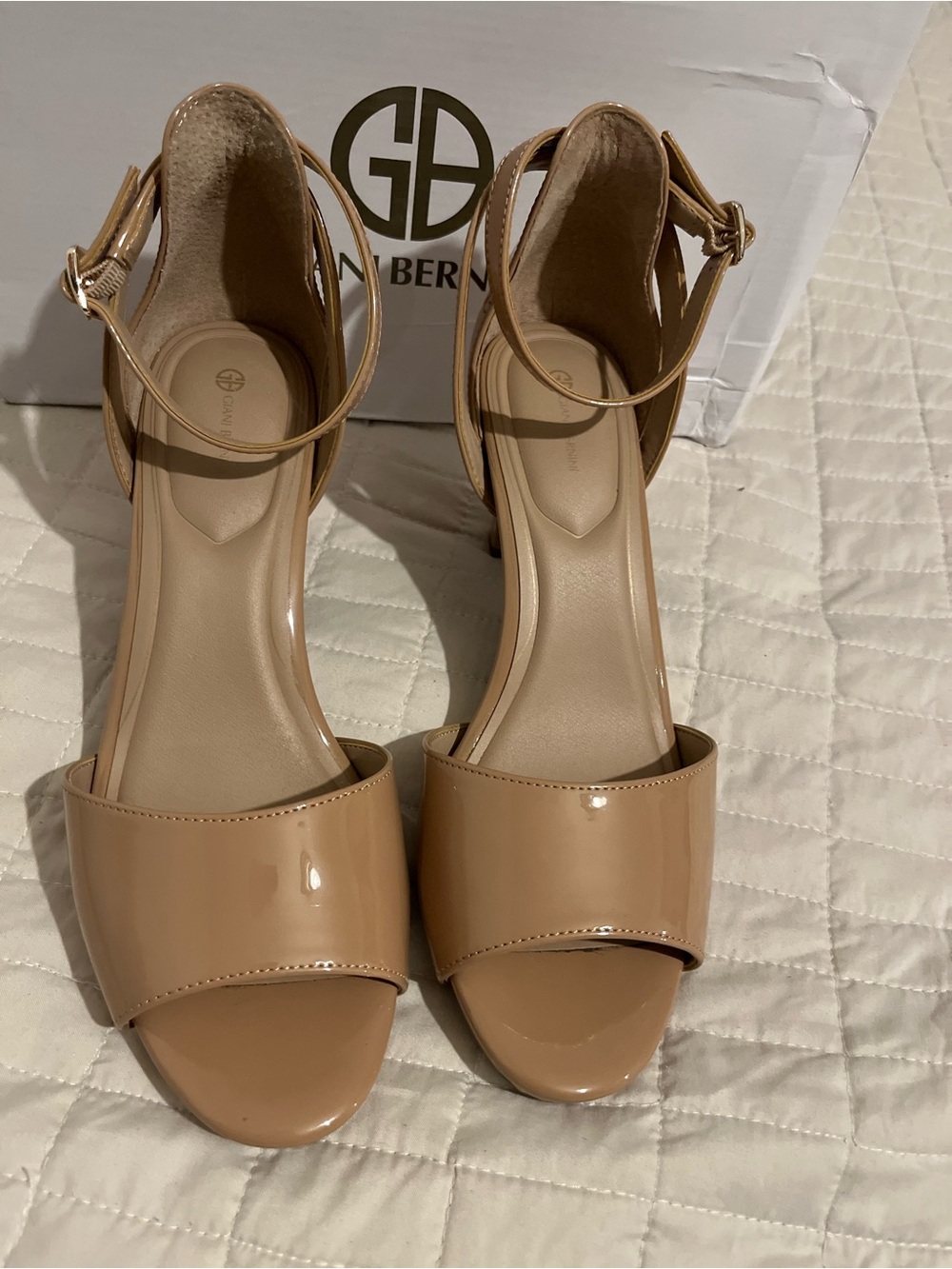 Giani Bernini Nude Patent Open-Toe Ankle-Strap Heels